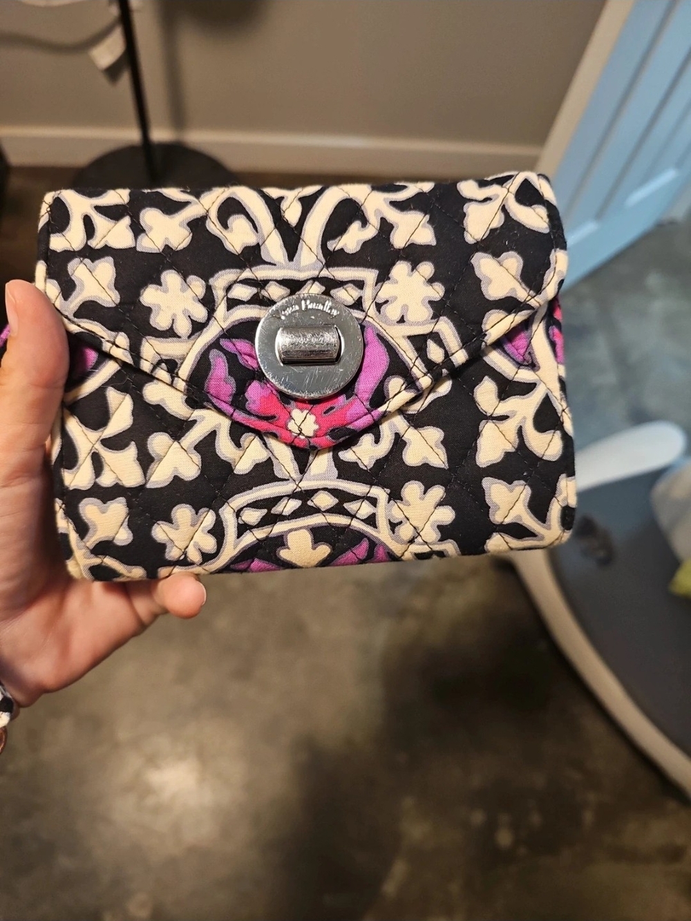 Vera Bradley Black, Pink & Cream Quilted Turn-Lock Wallet